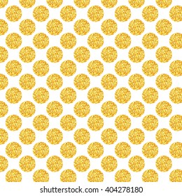 Polka gold glitter dots texture on white background