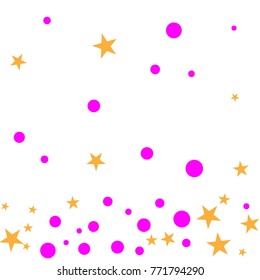 Polka pink confetti Dotted and Golden Starry background. Bubbles Circle Dots. Network design, technology science, vector illustration. Perfect for Logo, Banner, Icon, Holiday, New year Background.