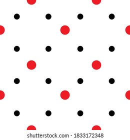 Polka red and black seamless pattern. Illustration of white background. Modern stylish abstract texture. Design colorful template ornament for fabric, tile, wallpaper, wrapping. Vector illustration