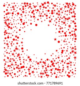 Polka Red confetti Dotted and Starry background. Bubbles Circle Dots. Network design, technology science, vector illustration. Perfect for Logo, Banner, Icon, Holiday, New year Background.