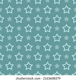 Polka from stars. Vector of seamless stars for the interior. Turquoise or bluish color. Decor decoration for surfaces, pillows, cups, notebooks.