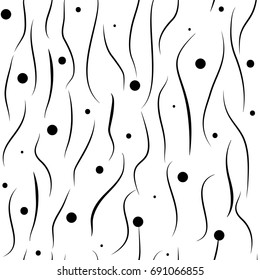 Polka and wavy line black seamless pattern. Fashion graphic background design. Modern stylish abstract texture. Monochrome template for prints, textiles, wrapping, wallpaper, etc. Vector illustration