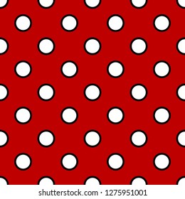 Polka white on red background seamless pattern. Fashion graphic background design. Modern stylish abstract texture. Monochrome template for prints, textiles, wrapping, wallpaper. Vector illustration