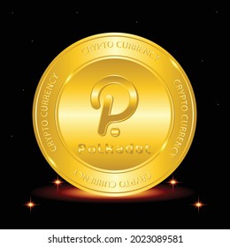 Polkadot Crypto Currency Gold Medal On Dark Background And Starlight, For Web, Banner, Poster, Etc. Vector Eps 10