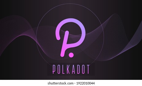 Polkadot cryptocurrency colorful gradient logo on dark background with thin line wave.