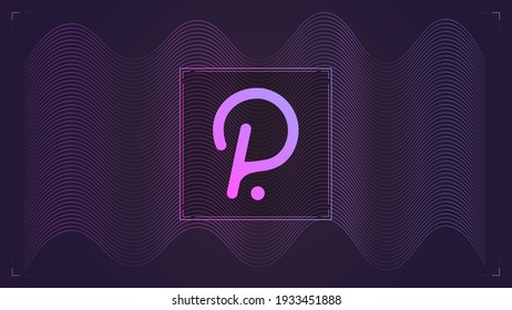 Polkadot cryptocurrency colorful gradient logo on dark background with wavy thin line.