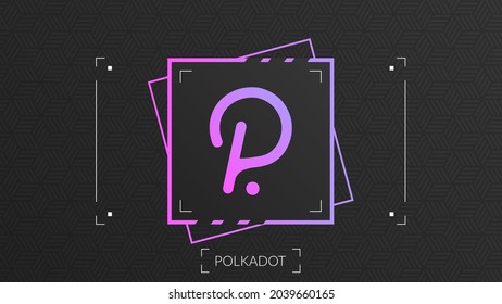Polkadot cryptocurrency colorful logo isolated on dark pattern background.