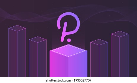 Polkadot cryptocurrency gradient logo on colorful isometric cubes background with wavy lines.