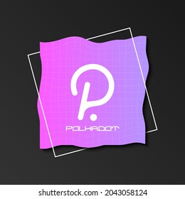 Polkadot cryptocurrency logo on colorful wireframe backdrop.