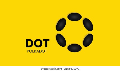 Polkadot DOT coin cryptocurrency 3d logo isolated on yellow background with copy space. vector illustration of Polkadot dot coin banner design concept.