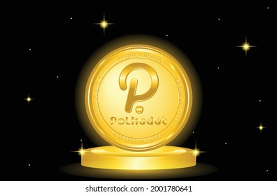 Polkadot (DOT) Crypto Currency . Polkadot Coin Or DOT Icon On Luxury Stage Background. Vector Eps10