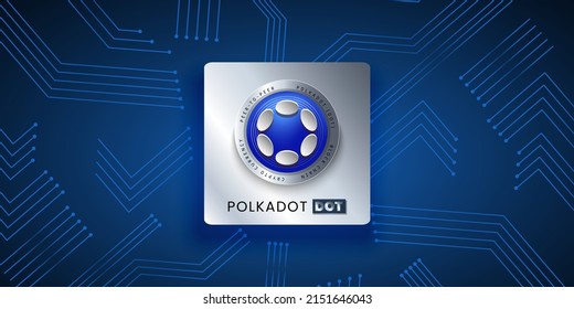 Polkadot (DOT) Crypto currency logo technology vector illustration background. Website Banner for Fintech concept like virtual cash, block chain and decentralized finance.