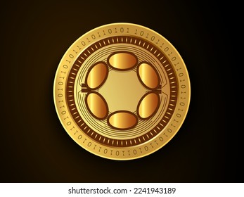 Polkadot DOT crypto currency symbol and logo on gold coin. Virtual money concept token based on blockchain technology. 