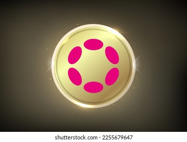 Polkadot (DOT) Crypto logo banner . Polkadot (DOT) cryptocurrency golden coin symbol  isolated on gold coin 