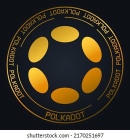 Polkadot DOT cryptocurrency golden symbol on black background. Blockchain currency banner for Polkadot icon. Black and gold vector illustration.