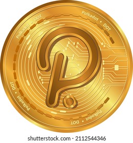 Polkadot DOT gold coin.Cyptocurrency token concept.Digital money exchange.