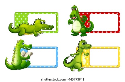 Polkadot labels with crocodiles illustration