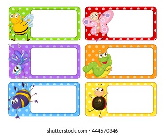 Polkadot labels with many insects illustration