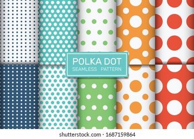 polkadot seamless pattern collection, abstract background, decorative tile wallpaper.
