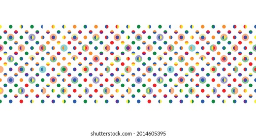 Polka-Dot seamless vector pattern Border in rainbow colours. Playful geometric background with tiled big and small circles and semicircles. Great for fashion, wrapping paper and stationery.