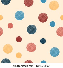 Polka-dot with yarn line texture printing for using fabric, wallpaper, vector. Seamless pattern with vintage style