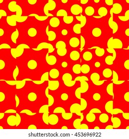 Polkadots, dotted pattern with random circles. Seamlessly repeatable background, texture. Duotone popart, halftone background with scattered dots.