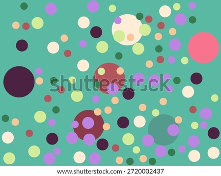 Polkadots theme in several size of circles in several colors.