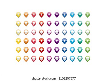 Polka-shaped button icon in half-folded form.Polka-shaped button icons of various colors.