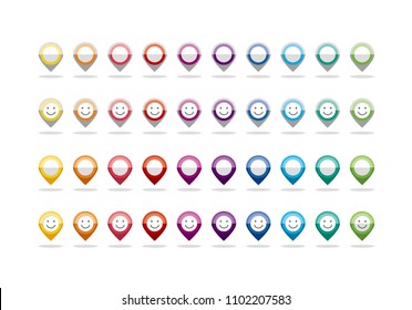 Polka-shaped button icon in half-folded form.Polka-shaped button icons of various colors.Polka-dot button icon with a smiling face.