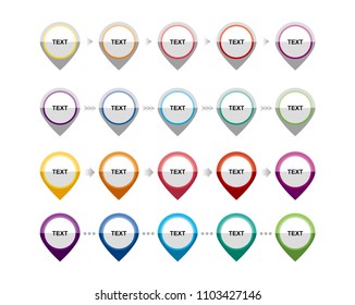 Polka-shaped icons for writing text.Button icons for various colors for writing.Diagram icons in different colors.
