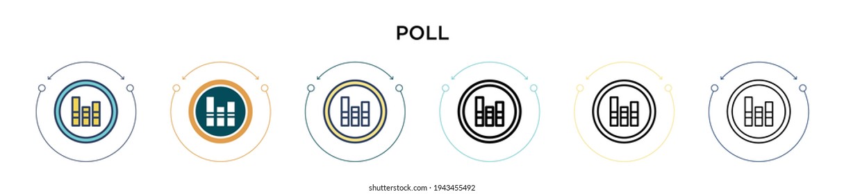 Poll icon in filled, thin line, outline and stroke style. Vector illustration of two colored and black poll vector icons designs can be used for mobile, ui, web