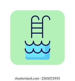 Icono de línea de encuesta. Escalera de la piscina sobre fondo verde. Concepto deportivo. La Ilustración vectorial se puede utilizar para temas como el deporte, la actividad, la piscina de agua