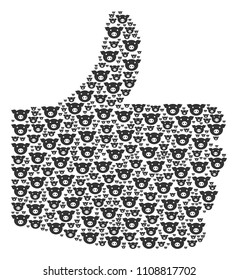 Poll shape made with pig head icons in variable sizes. Abstract vector thumb finger up representaion. Pig head icons are arranged into good mark figure.