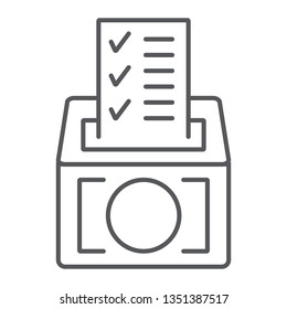 Poll thin line icon, vote and container, ballot box sign, vector graphics, a linear pattern on a white background, eps 10.