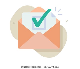 Votação marca de seleção no ícone de mensagem de e-mail ilustração gráfica vetorial desenho animado plano moderno, seleção escolha a confirmação de marca de seleção, entrega concluída válida clip art imagem