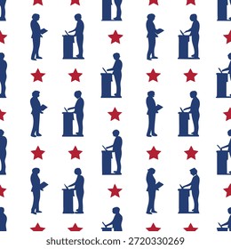 Concepto de azulejos de silueta de trabajador electoral como siluetas de dibujos animados de trabajadores electorales en varias poses que forman un patrón sin fisuras. Paneles de cámara a través de las baldosas que muestran diferentes actividades. Fondo blanco con espacio para información de voluntarios de elecciones. en Foto Stock Concepto, espacio de copia para publicidad o Anuncio con foto realista como detalle de alta calidad --ar 7:2