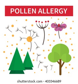 Pollen allergies. Allergy reaction on flowers and tree blossom. Vector illustration