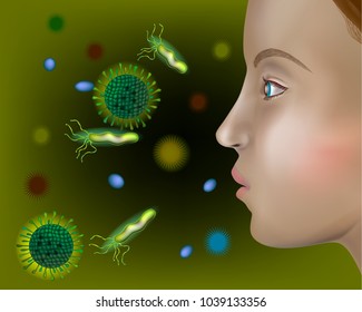 Pollen allergy concept. Hay fever and allergic rhinitis. Microscopic organic pollination particles flying in the air. 