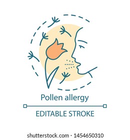 Pollen Allergy Concept Icon. Hay Fever Idea Thin Line Illustration. Allergic Asthma, Rhinitis Caused By Plants Pollen. Seasonal Respiratory Disease. Vector Isolated Outline Drawing. Editable Stroke