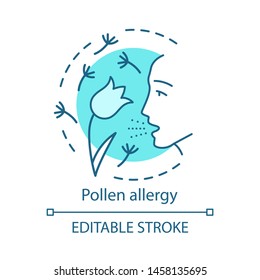 Pollen allergy concept icon. Hay fever idea thin line illustration. Allergic asthma, rhinitis caused by plants pollen. Seasonal respiratory disease. Vector isolated outline drawing. Editable stroke