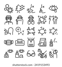 Pollen and allergy countermeasures icon set