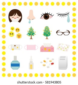 Pollen allergy icon set.
/It is written as "nose drops" in Japanese.