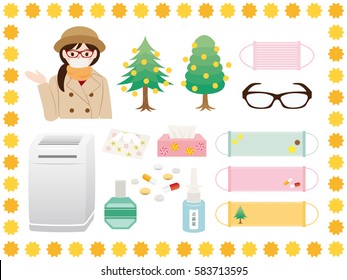 Pollen allergy icon set.
/It is written as "nose drops" in Japanese.