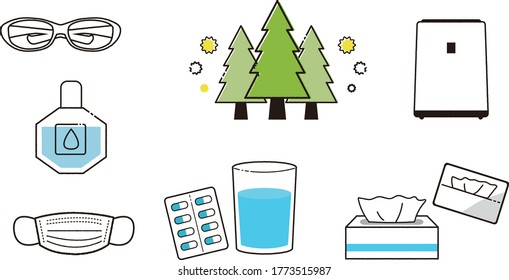 Pollen allergy icon set. Vector illustration. 