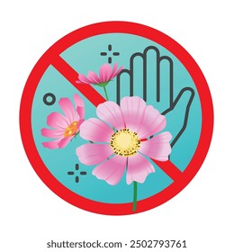 POLLEN allergy sign illustrate with cute cartoon, hand and warning sign in red line