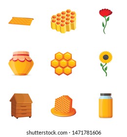 Pollen honey icon set. Cartoon set of 9 pollen honey vector icons for web design isolated on white background