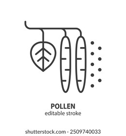 Pollen line icon. Alder branch vector illustration. Allergy symbol. Editable stroke.