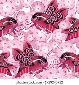 Pollen and Sphingidae pattern. Vector, seamless picture, easy to change color. This pattern is suitable for fabrics, t-shirts, gift wrapping, postcards and other printing surfaces.