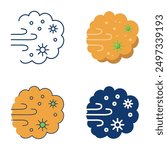 Pollen storm icon set in flat and line style. Dust cloud, allergen. Vector illustration.