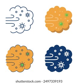 Pollensturm-Ikone im flachen und linienförmigen Stil. Staubwolke, Allergen. Vektorgrafik.